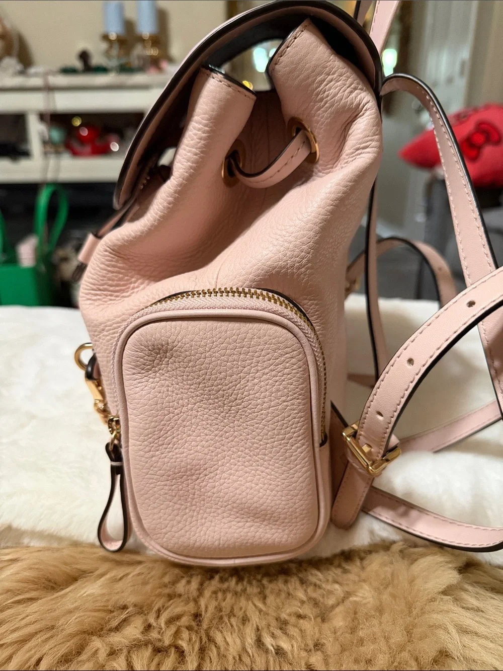 Michael Kors POWDER BLUSH Jet Set Travel Medium Pebble Leather Chain Backpack